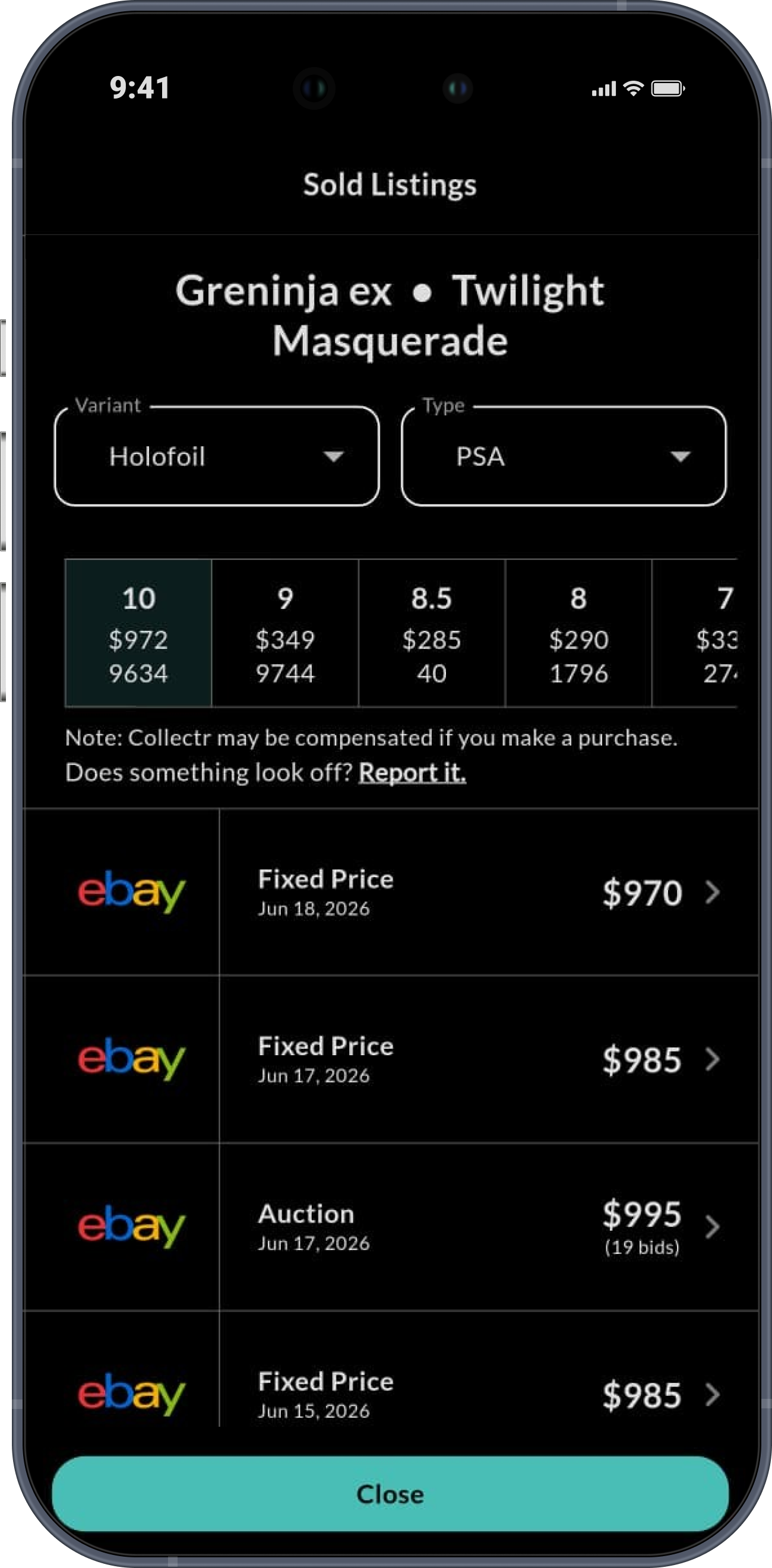 Collectr sold listings