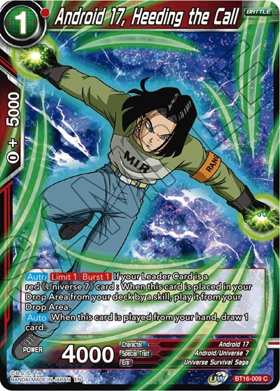 Dragon Ball Super Ccg Realm Of The Gods Android 17 Heeding The Call